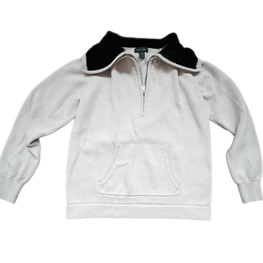 Lauren Ralph Lauren Quarter Zip Sweater Cream Navy Contrast Cotton XL‎